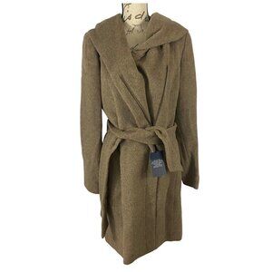 Cole Haan Women's Tie-Waist Wool & Alpaca Blend Wrap Coat Sz 12 Maple Sugar NWT